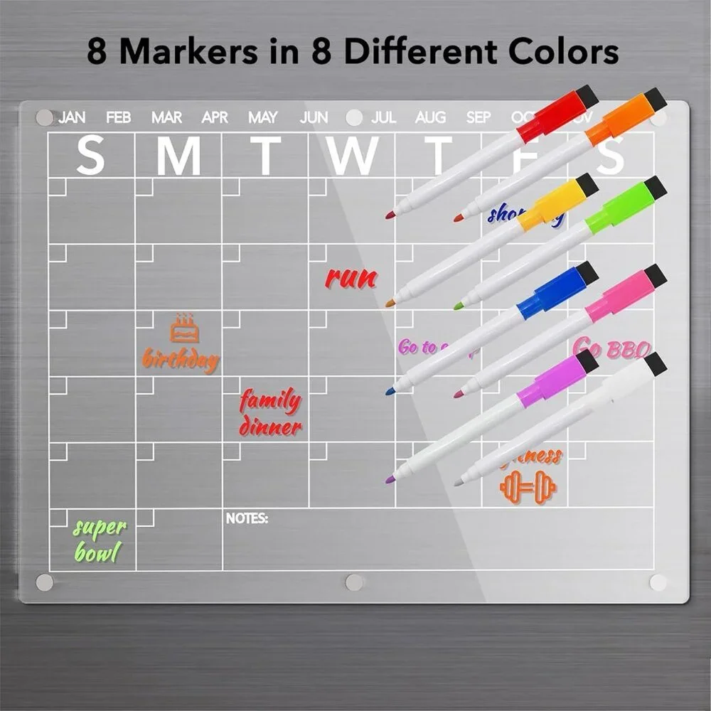 Clear Acrylic Magnetic Calendar with Dry Erase Markers - Perfect for Fridge!